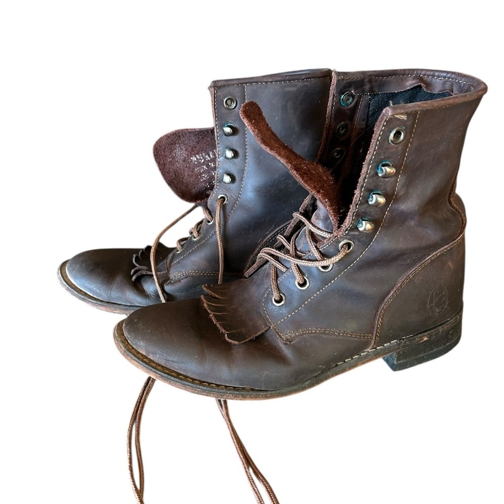 Vintage Durango Brown Leather Lace-Up Boots Western Silversmith 💕 - Picture 5 of 9